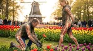 Walking 10,000 steps during Tulip Time festival in Holland MI to support spinal health