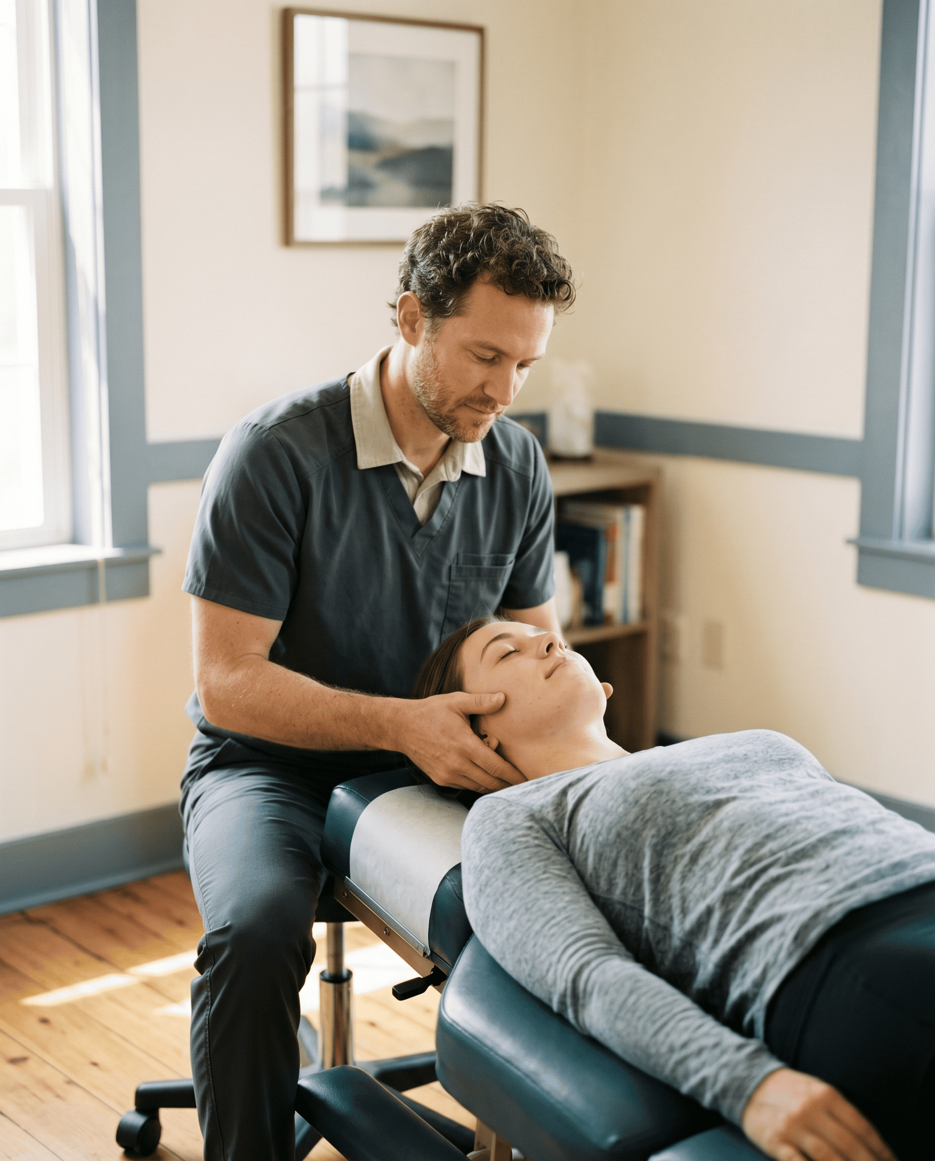 Chiropractor performing a cervical adjustment at McAlpine Chiropractic in Holland, MI