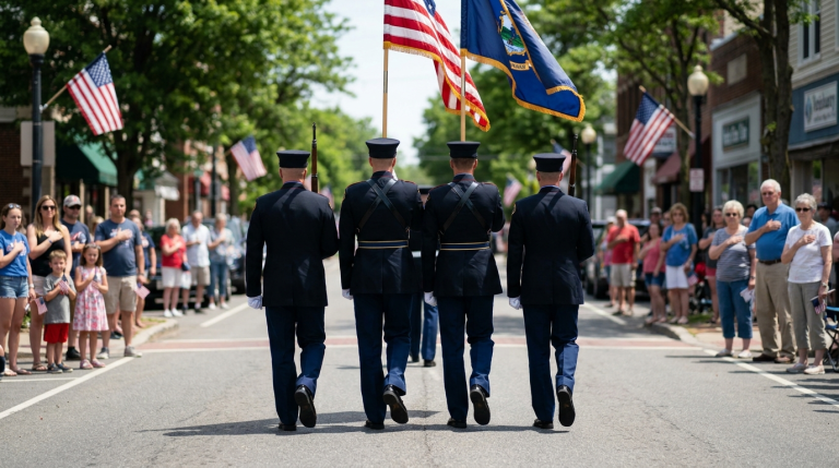 Memorial Day parade color guard carrying the American flag in Holland, MI